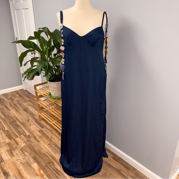 NWT Azazie Atelier Maxi Slip Dress 16 Lorelei Navy Multi Floral Special Occasion - Picture 7 of 16